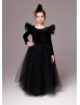 Black Velvet Tulle Gothic Wedding Flower Girl Dress